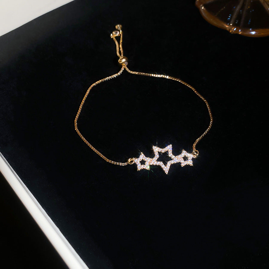 Zircon Star Pig Nose Double Layer Bracelet Niche Light Luxury High-end Versatile Fashion Commuting Vintage Jewelry