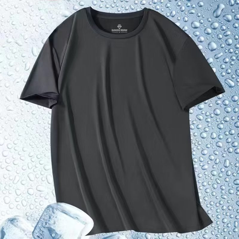 Summer Thin Ice Silk Mesh Quick-Drying Short Sleeves t Men's Korean Style Versatile Casual Outdoor Sports Top Base Shirt