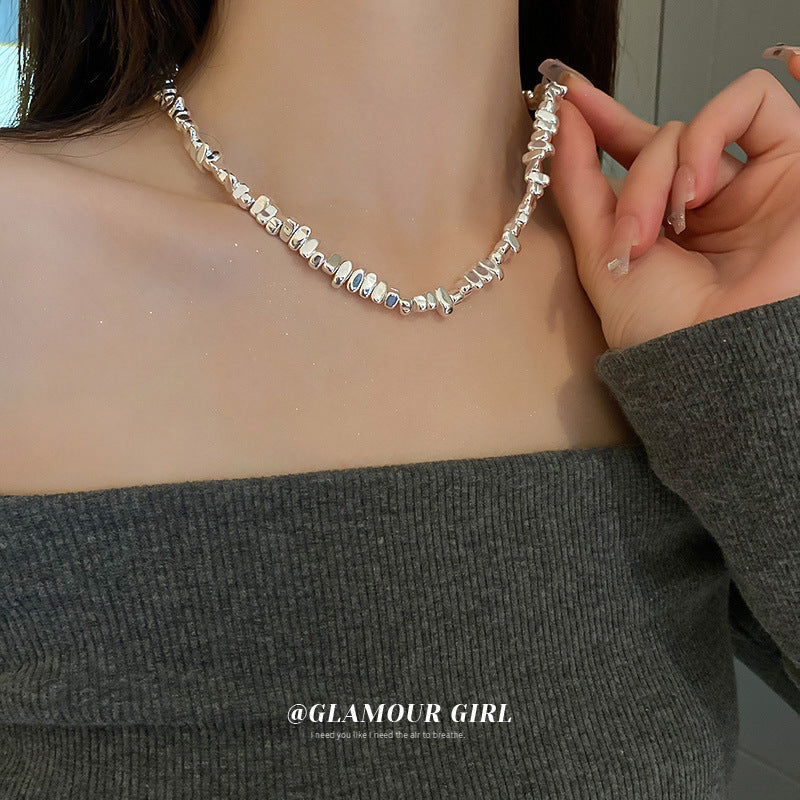 Artificial Fragmented Silver Irregular Pearl Necklace Light Luxury High-end Niche Fashion Choker Collarbone Chain Simple Accessory