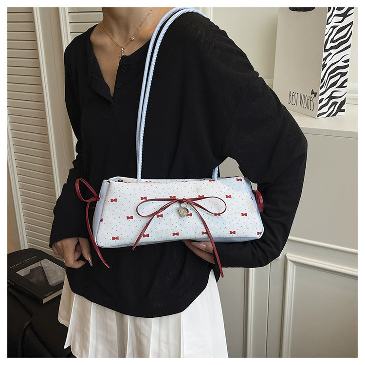 Korean Style High-Value Bowknot Bag for Women2025Summer New Single Shoulder Underarm Bag Fashion Polka Dot Handheld Small Bag for Women