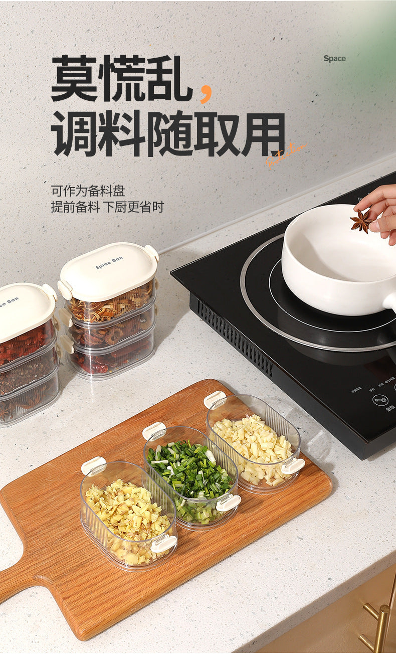 Spice Storage Box Food Grade Compartment Box Household Kitchen Sichuan Pepper Aniseed Seasoning Storage Box Seasoning Sealed Jar
