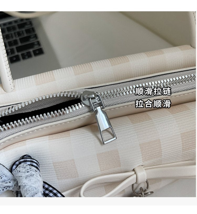 Dopamine Plaid Handbag Small Tote Bag for Women Summer2025New Ballet Style Bow Baguette Bag Underarm Bag Trendy