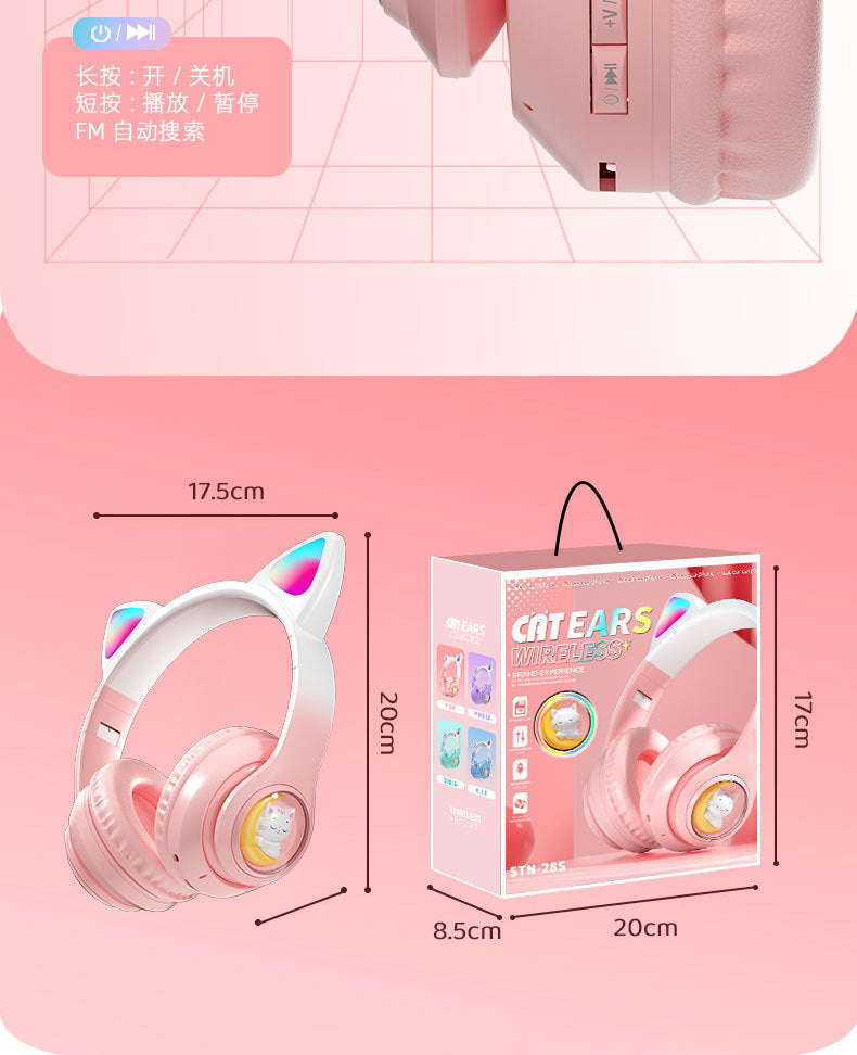 Space Capsule Cat Ear Bluetooth Headphones5.3Head-mounted Cute Glowing Cross-border Hot Item STN28S Ultra-long life battery