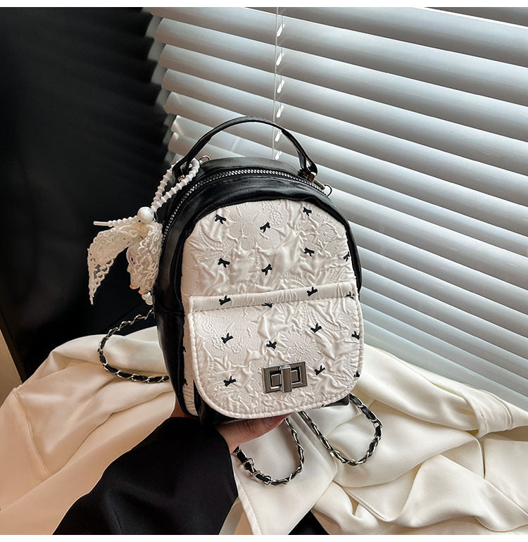 Foreign Trade Color-Block Niche Women's Backpack2025Spring and Summer New Mini Versatile Chain Super Popular Double Shoulder Small Bag