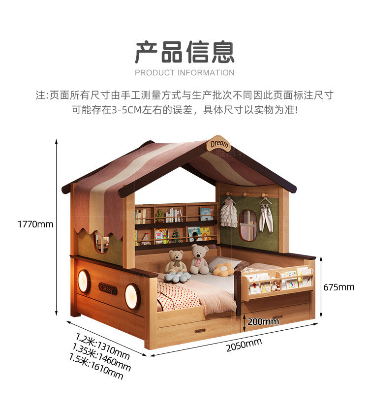 Children's Bed with Integrated Bunk, Space-Saving Bed with Guardrail, Double Tatami, Girl's Treehouse Princess1.35Bunk bed