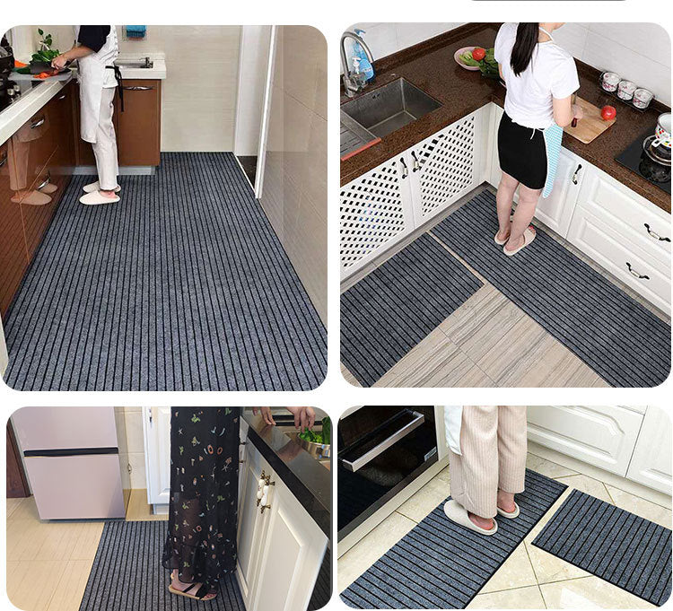 Cuttable Entrance Door Mat Home Kitchen Non-Slip Oil-Proof Washable Striped Non-Slip Water-Absorbent Carpet Floor Mat