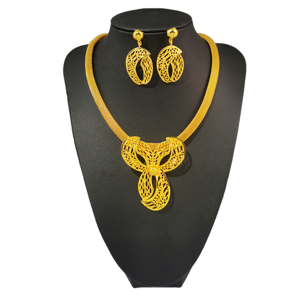 Various Dubai Sets for Women24K Gold Color Big Flower Pendant Necklace and Earrings Wedding Party African Set