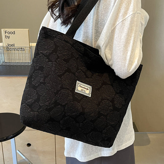 South Korea ins Unique Canvas Bag2024New Fashion Commuting Tote Bag Female College Student Class Shoulder Bag