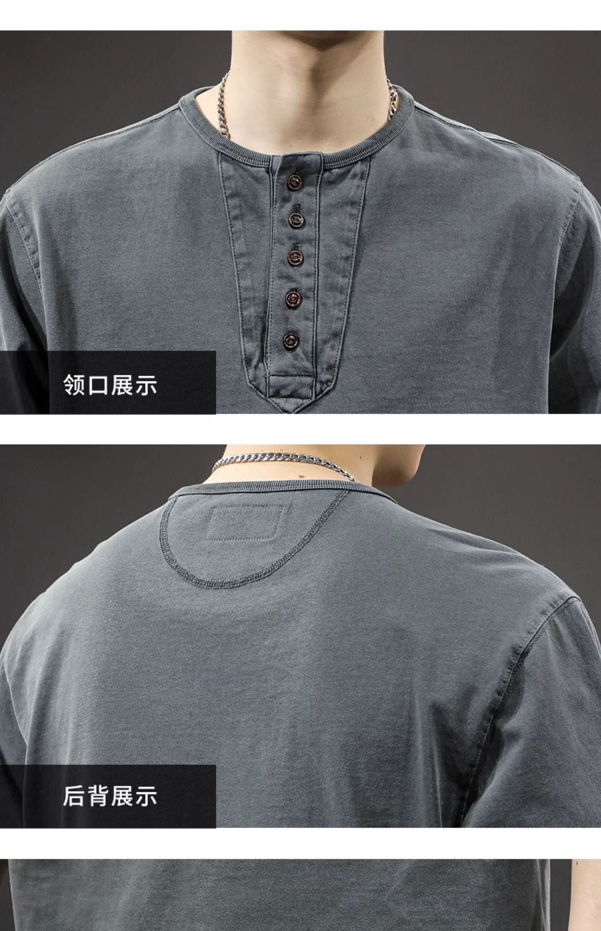 2025New casual men's pure cotton long sleeves t Loose Thin Spring Autumn Trendy Brand Henley Collar Base Shirt Sweatshirt