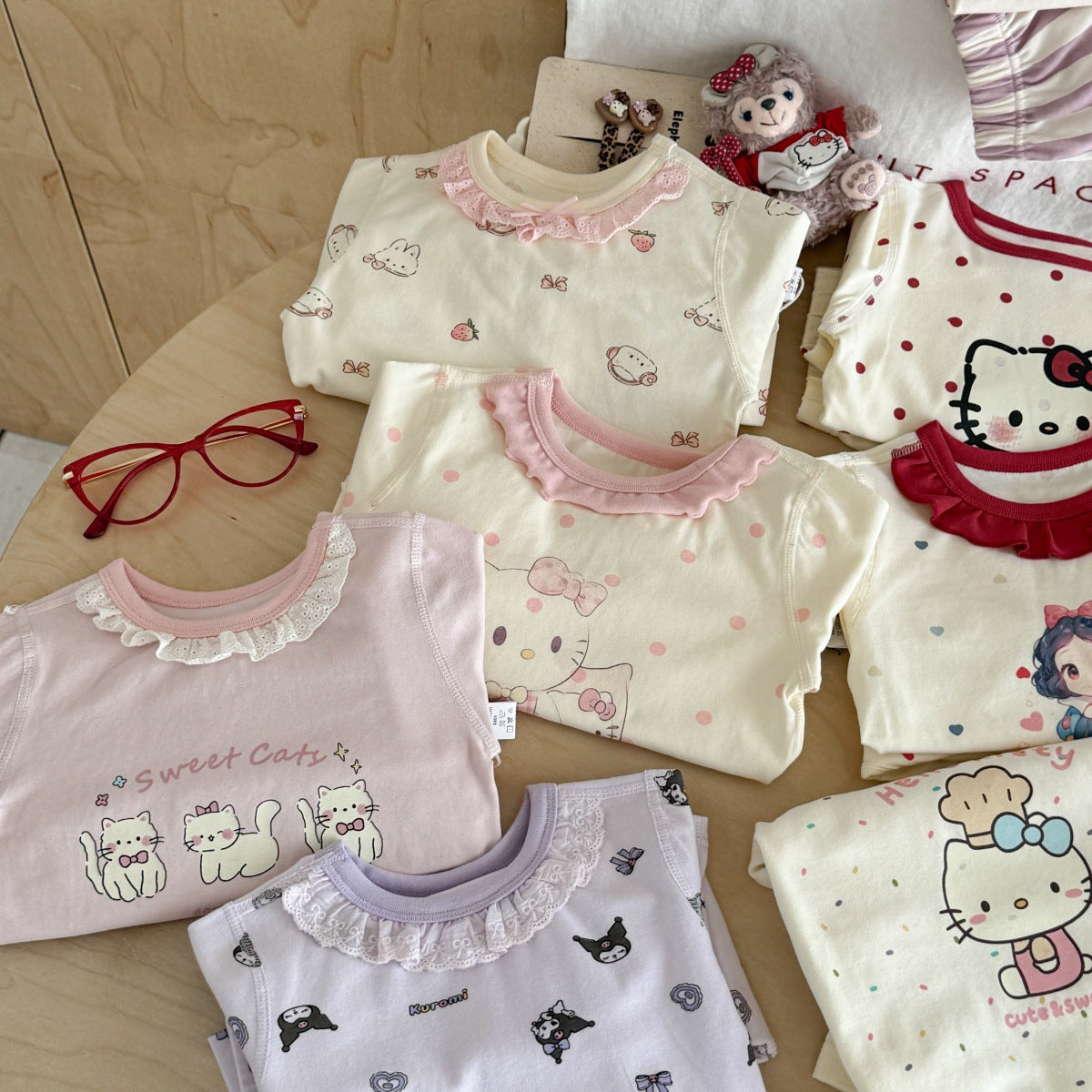 Girls A Pajama Set2025Autumn Girls Korean Style Homewear Baby Cute Cartoon Print Two-Piece Set Trendy