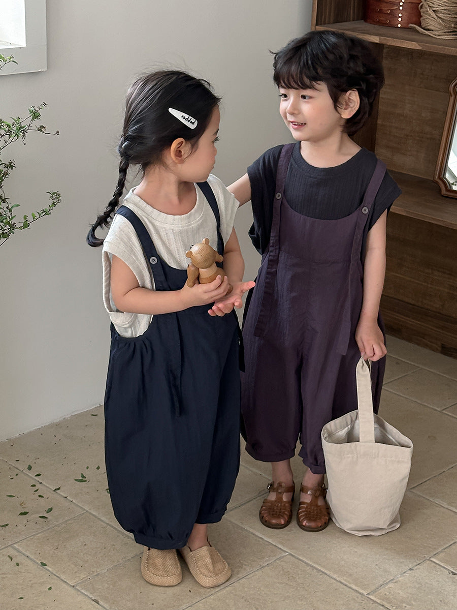 Jiaye Children's Products2025Children's Summer Thin Solid Color Cotton Overalls Boys and Girls Loose Stylish Lantern Pants