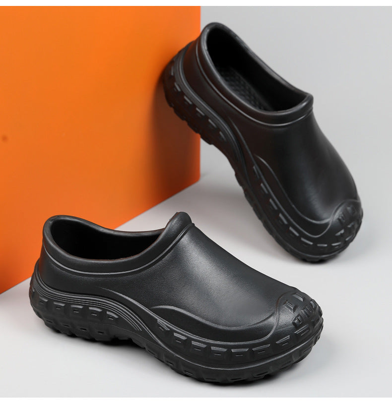 Chef Shoes for Men Spring Non-Slip Waterproof Oil-Proof Kitchen Shoes Black Thick Sole Slip-On Work Shoes for Women