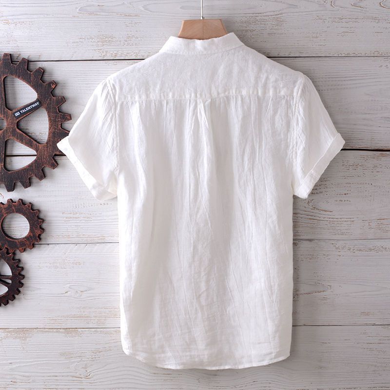 Japanese Retro Linen Short Sleeve Shirt Men's Summer Casual Thin Breathable Loose Half Sleeve Cotton Linen Shirt
