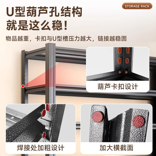 Household Storage Rack Steel Shelves Balcony Multi-Layer Storage Rack Storage Room Kitchen Storage Rack Express Sundries Rack