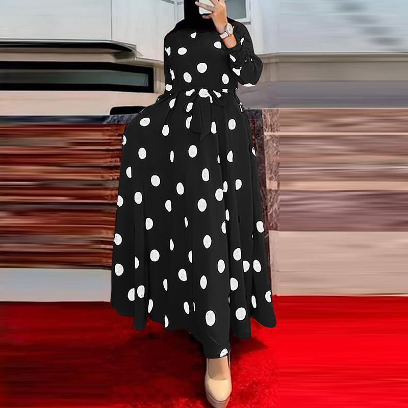 2025New Year's Amazon AliExpress Muslim Series Polka Dot Women's Long Sleeve Loose Big Hem Dress