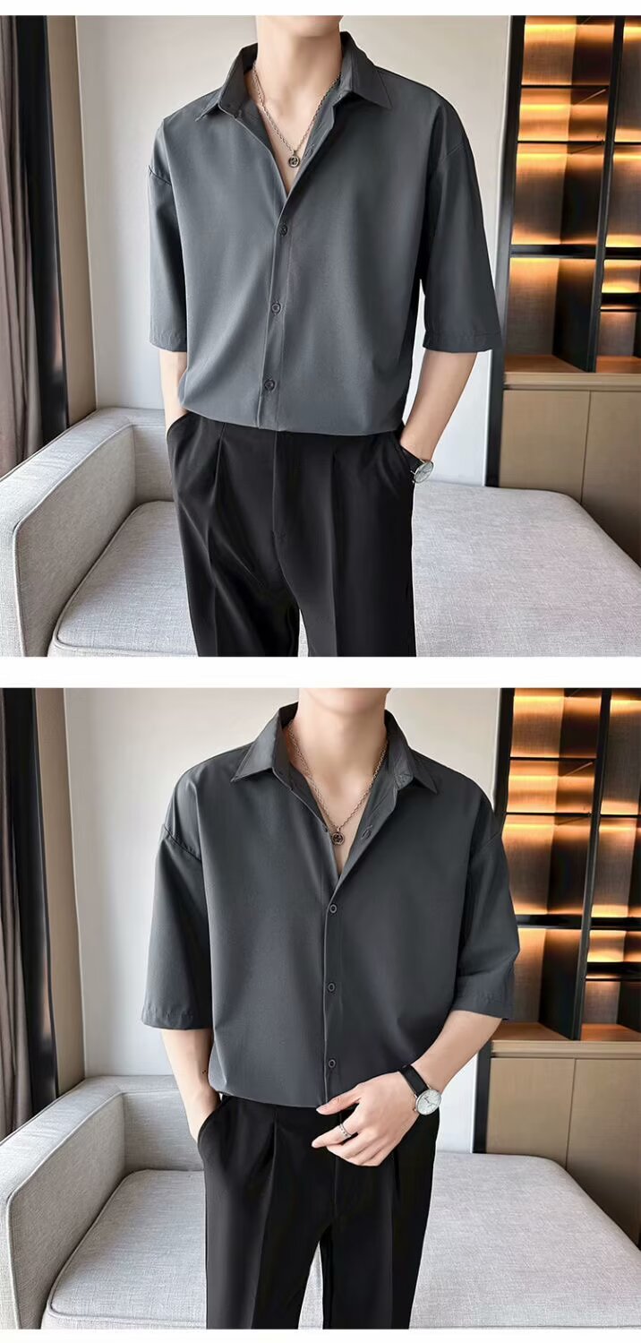 Light Mature High-End Feel Non-Iron Solid White Shirt Men's Draped Korean Style Loose Plus Size Casual Long Sleeve Base Shirt