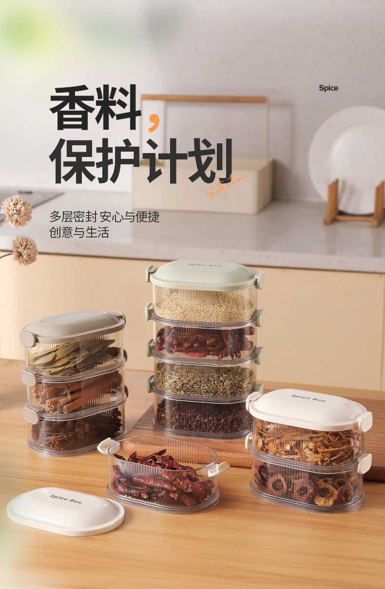 Spice Storage Box Food Grade Compartment Box Household Kitchen Sichuan Pepper Aniseed Seasoning Storage Box Seasoning Sealed Jar