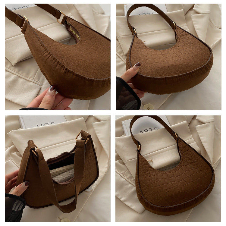 Solid Color Elegant Women's Bag2024Trendy Korean Style Autumn Winter New Stone Pattern Underarm Bag Casual Shoulder Handbag