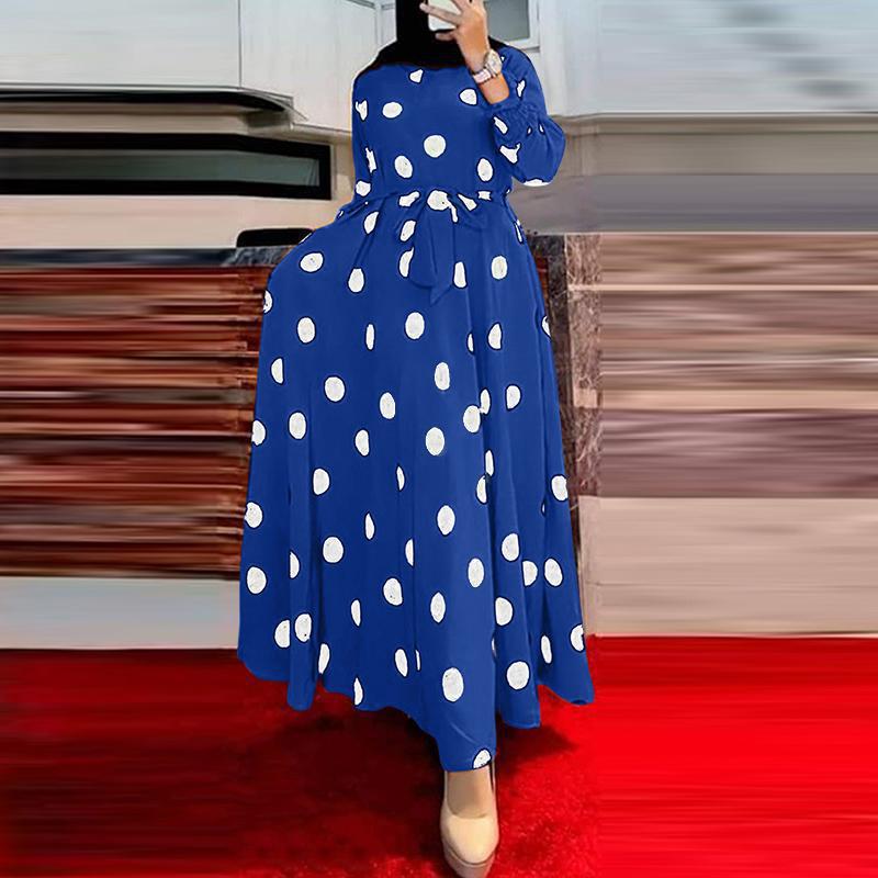 2025New Year's Amazon AliExpress Muslim Series Polka Dot Women's Long Sleeve Loose Big Hem Dress