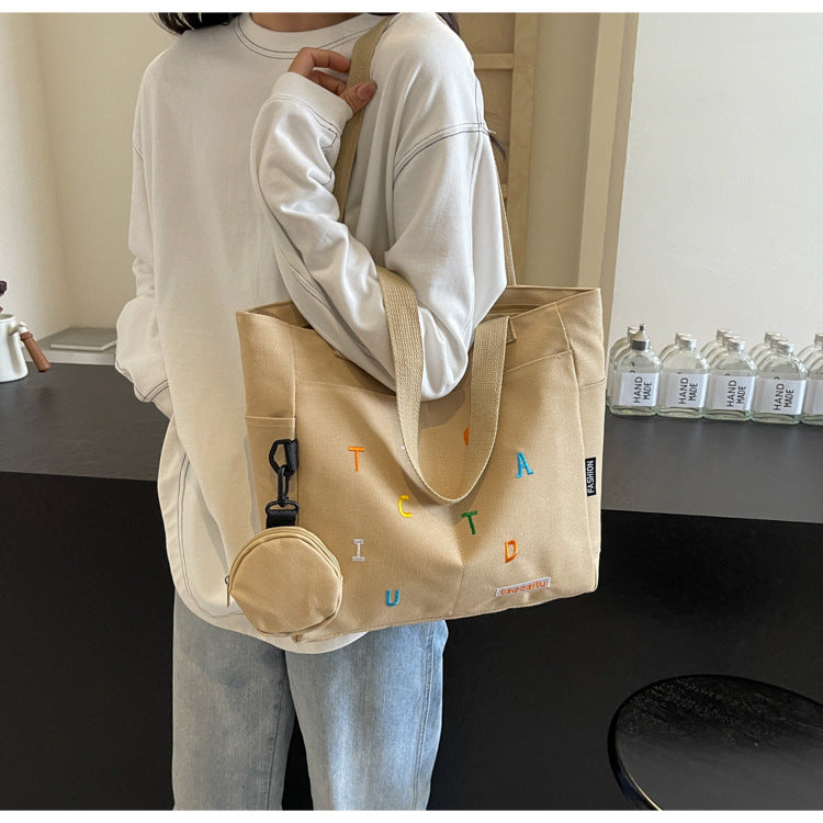 Large Capacity Canvas Bag Women2024New Commuter Tote Bag for Women ins College Student Class Shoulder Tote Bag