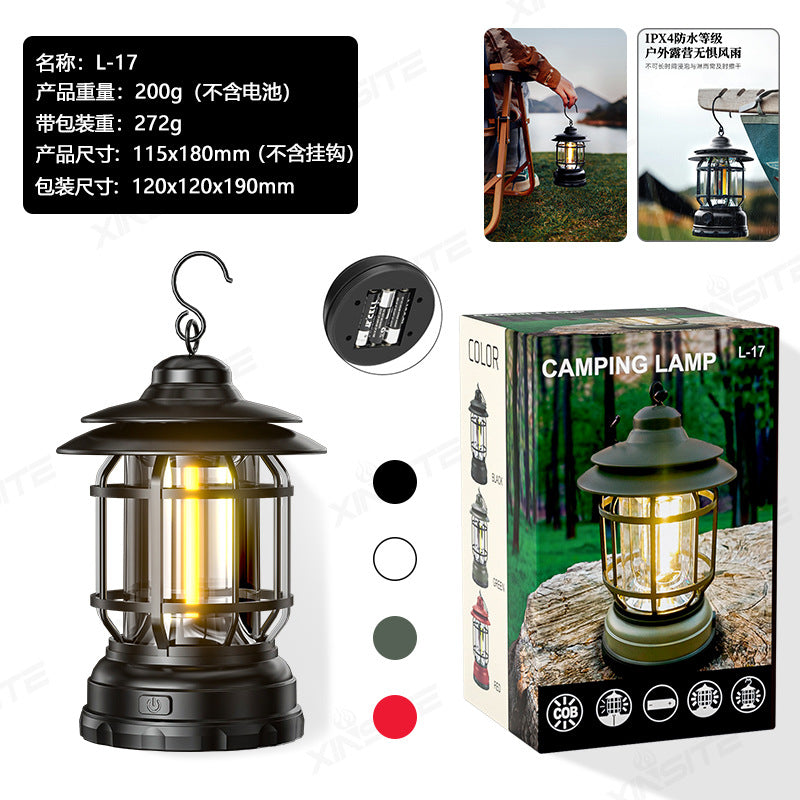 TikTok Hot-Selling Camping Light Atmosphere Light Flame Camping Light Tent Retro Lantern Outdoor Rechargeable Handheld Light Gift