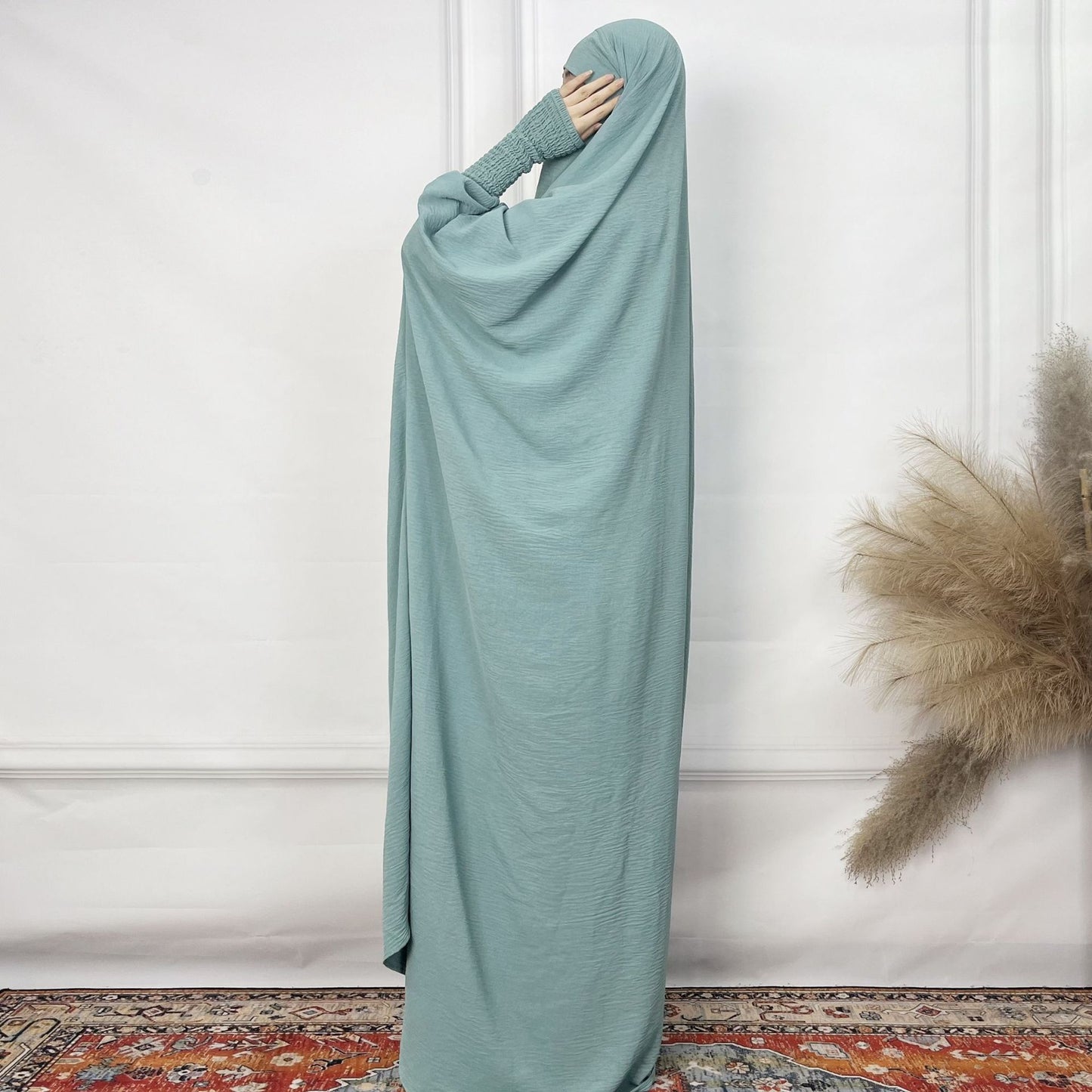 2024AliExpress Amazon Women's Dress Middle East Dubai One-Piece Solid Color Long Sleeve Prayer Robe