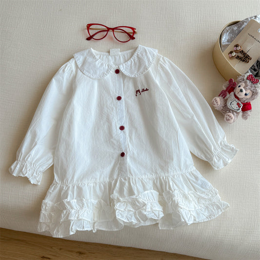 Korean Style Children's Clothing Autumn Girls' Lace Doll Collar Long Sleeve Shirt Dress Baby Base Dress Children's Princess Dress