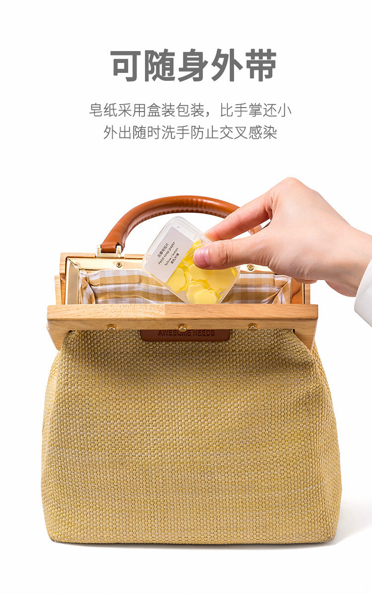 Portable Hand Washing Tablets Soap Paper for Students and Children, Disposable Travel Mini Petal Soap Tablets Boxed