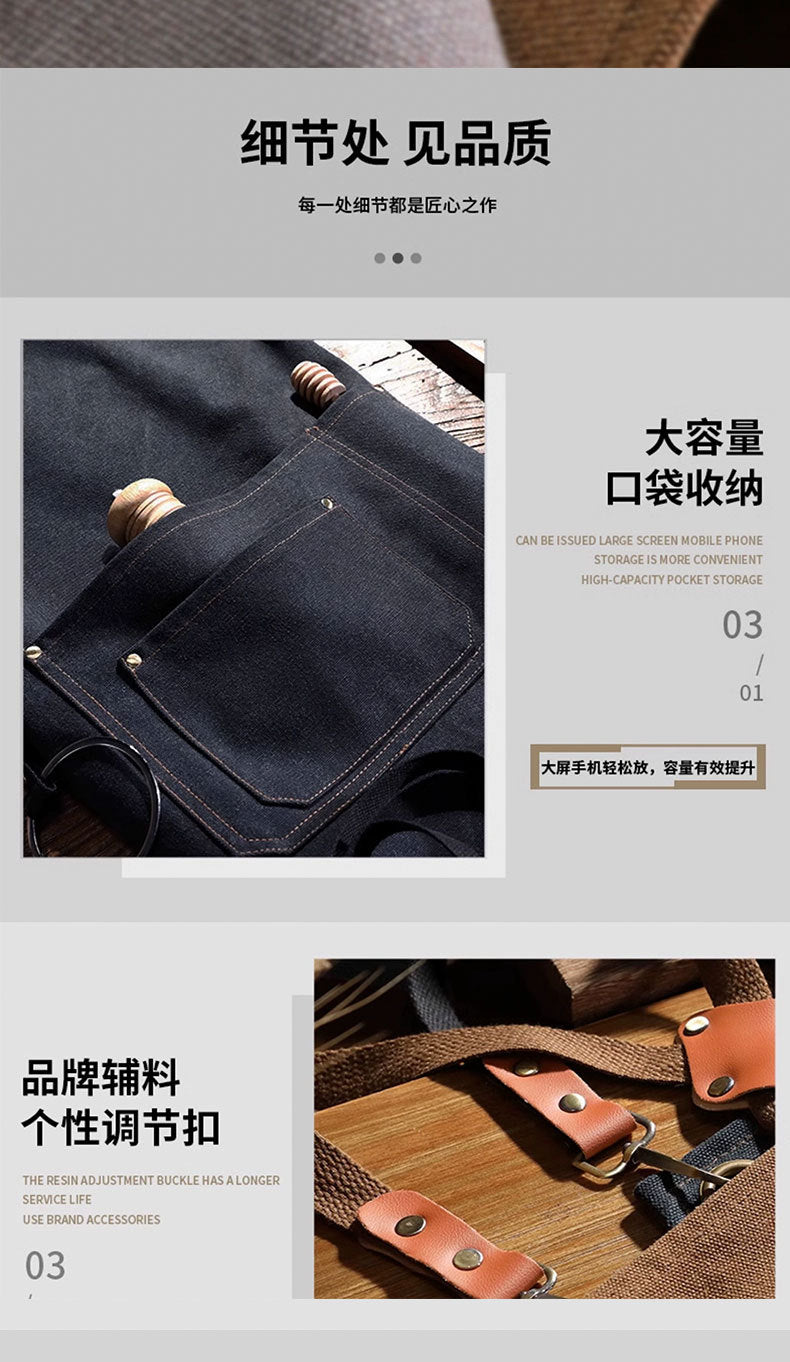 Factory Waterproof Canvas Apron Custom Printed Catering Kitchen Workwear Dirt-resistant Cross-border Advertising Foreign Trade Wholesale