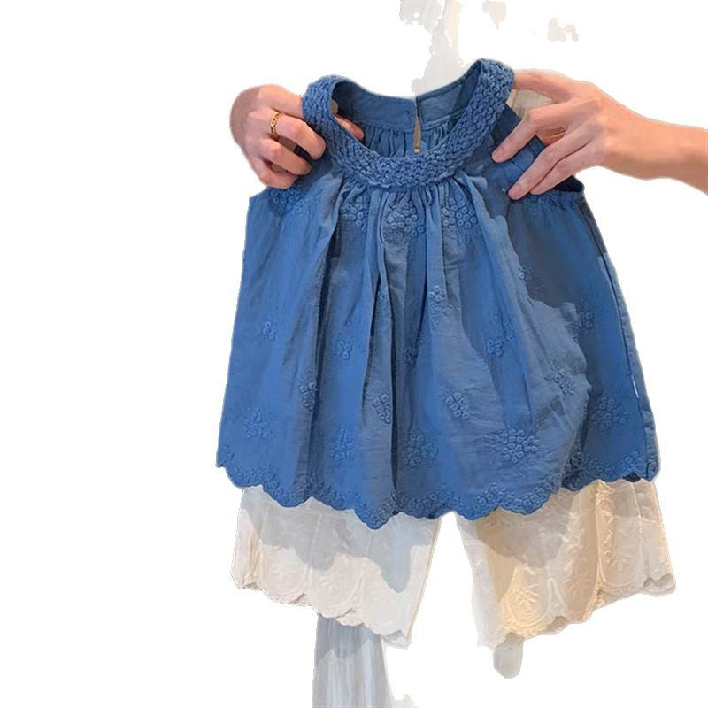 Sweet Little Girl Stylish Summer Outfit2025New Fashionable Toddler Tops for Girls Korean Style Two-Piece Set Trendy