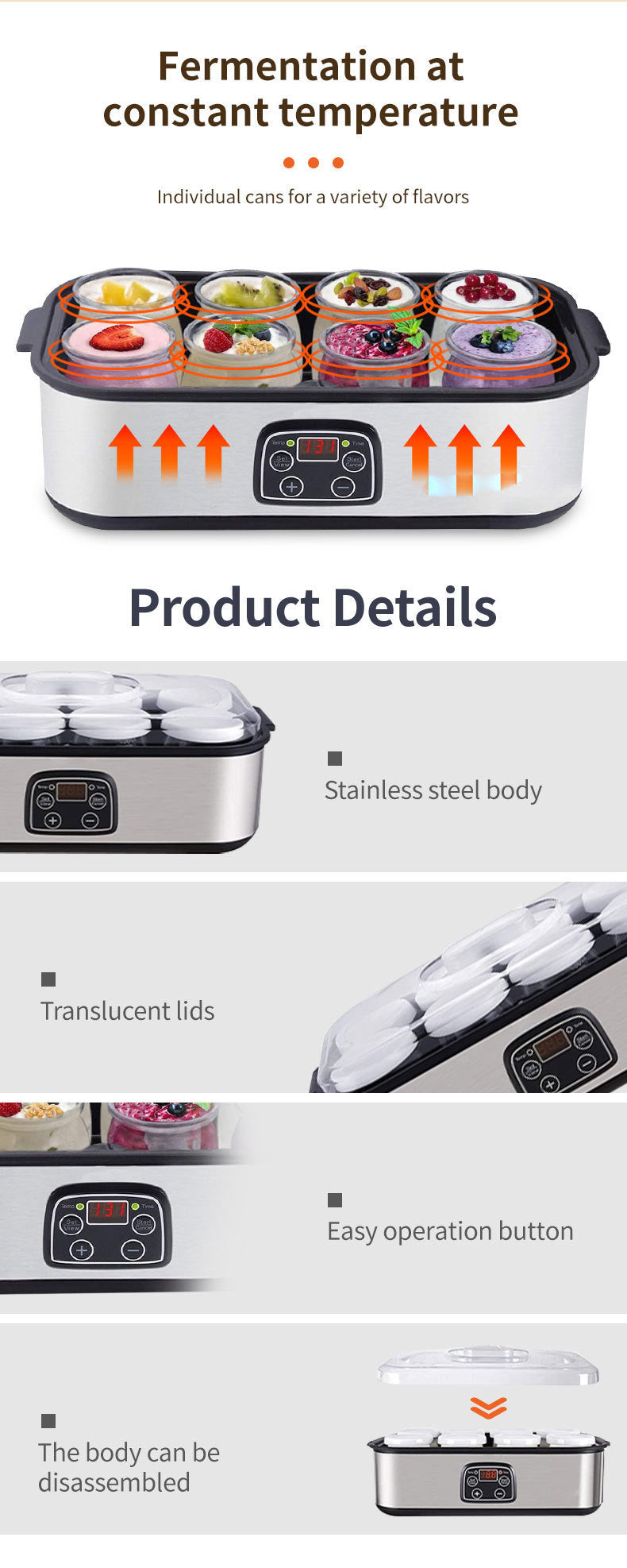 8-Cup Homemade Yogurt Fermentation Machine Breakfast Machine Commercial Jam Ice Cream Yogurt Maker YOGURT MAKER