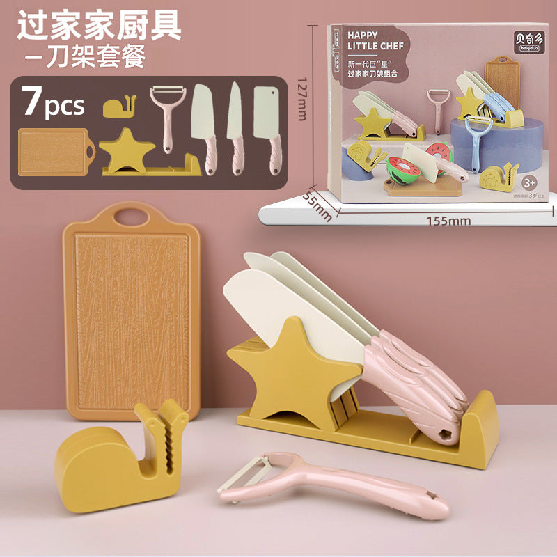 Free shipping children's pretend play kitchen toys Girl Cooking Induction Cooker Stir-fry Vegetable Fruit Cutting Fun Knife Holder Kitchenware