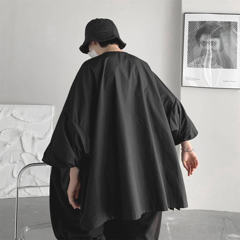 300Plus Size Unique Design Three-Quarter Sleeve Shirt for Men Summer Short Sleeve Cool Japanese Style ins Irregular Top