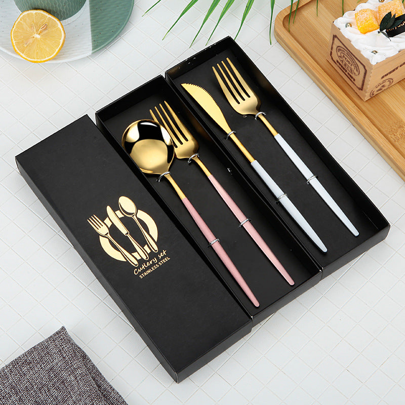 Portuguese Cutlery Stainless Steel Knife and Fork Two-Piece Set Western Steak Knife Fork Spoon Cutlery Gift Box Set Customizable LO