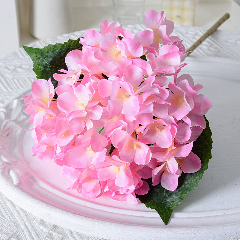 Artificial Hydrangea with Leaves for Wedding Decoration, Artificial Silk Flowers, Archway Flowers, Home Decor Fake Flowers, Single Artificial Flowers