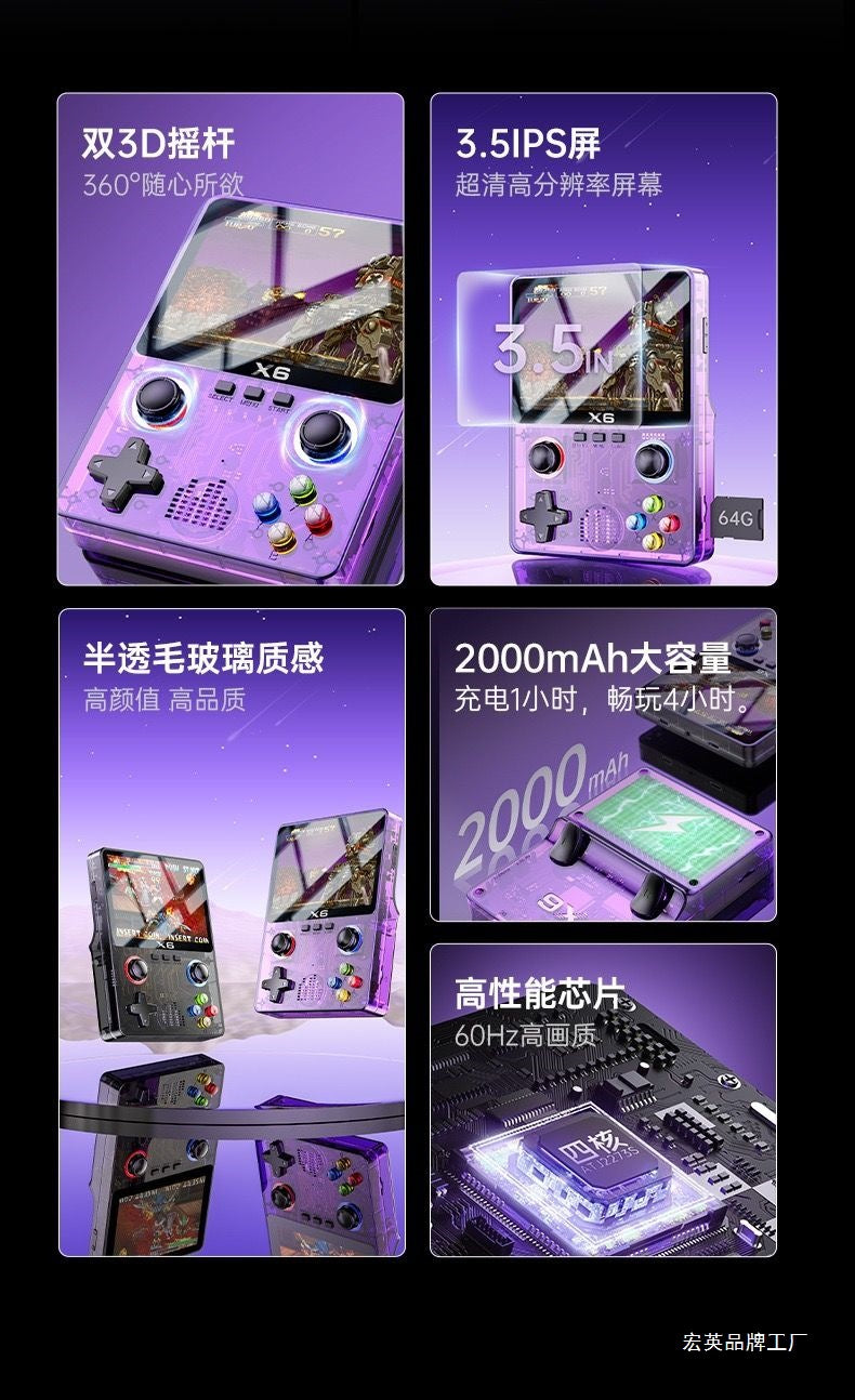 2025New handheld game console cyberpunk style transparent game console GBA Nostalgia SFC Rechargeable Large Screen Handheld Game Console