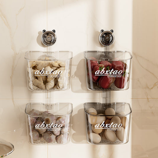 Kitchen Onion Ginger Garlic Storage Box Wall-Mounted Suction Cup Draining Rack Ginger Garlic Storage Artifact No-Drill Hanging Basket