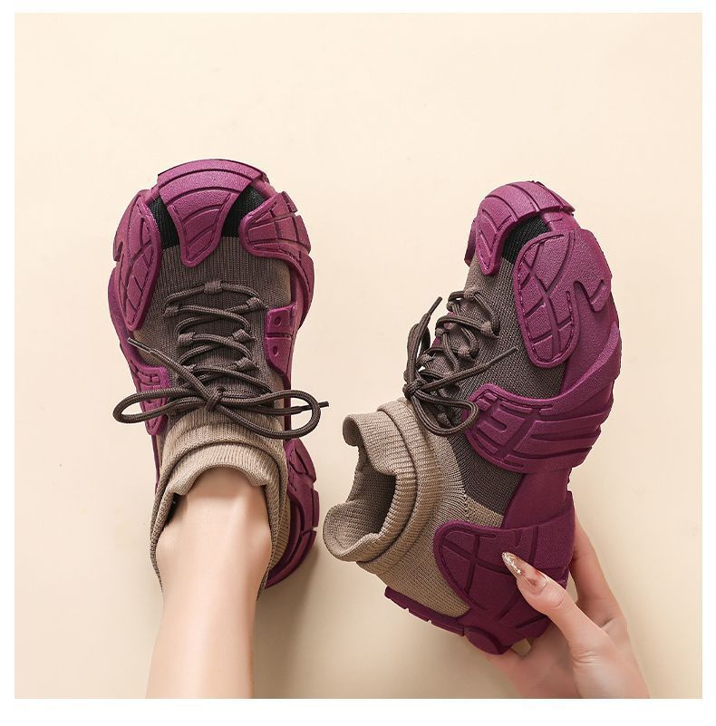 Women's Shoes Spring and Autumn Thick-Soled Dad Shoes Breathable Flyknit Sock Sneakers Women's Octopus Casual Shoes Height-Increasing Shoes