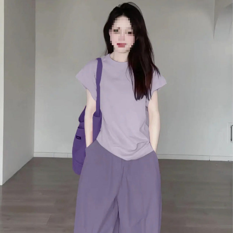 Summer Dopamine Full Set Shirt Wide-Leg Pants Two-Piece Set Lazy Style Fashion Casual Thin Suit for Petite Women