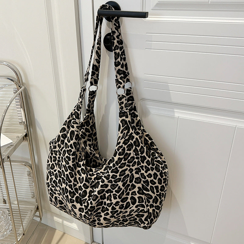 Japanese and Korean Leopard Print ins New Style Single Shoulder Bag Casual Women Versatile Commuting Work Tote Bag Large Capacity Crossbody Bag