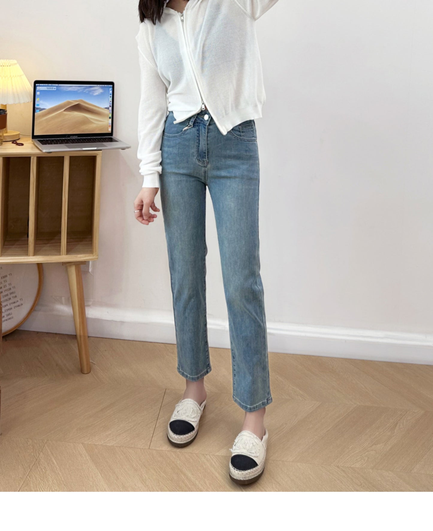 Thin and Soft Mask Pants!Summer Thin Jeans for Women Slimming Petite Nine-point Narrow Straight-leg Pants