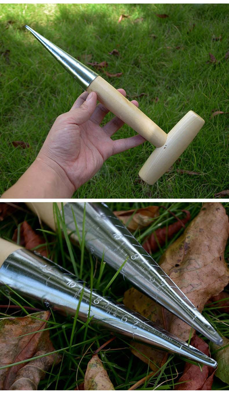 Gardening Hole Puncher T Type Fertilizer Vegetable Seeds Seedling Transplanting Planting Tool Wooden Handle Garden Fertilizer Punching Seeding Tool