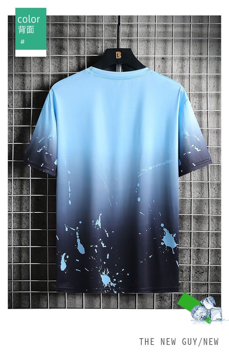 Ice silk short sleeve t Men's Summer T-shirt2025New Trendy Student Youth Half-Sleeve Men's Ice-Sense Ink-Splash T-Shirt
