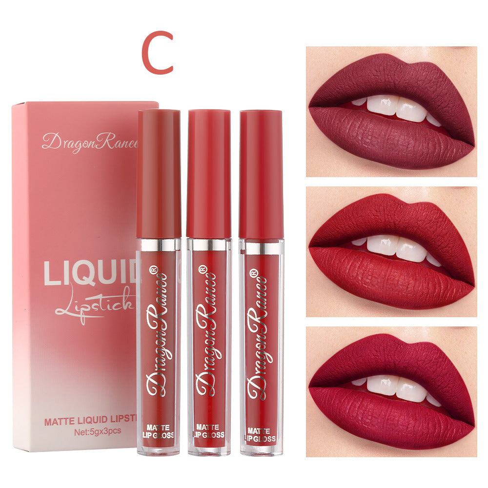 Cross-border Lip Gloss Set3Velvet Matte Lip Gloss Lipstick Orange Milk Tea Red Bean Paste Color Lip Gloss Wholesale