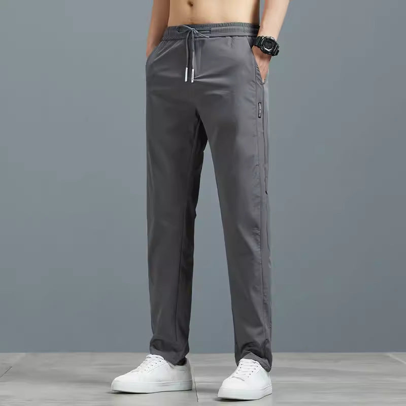 Summer Thin Casual Pants Quick-Dry Loose Plus Size Straight Pants Elastic Durable Sports Ice Silk Long Pants for Men