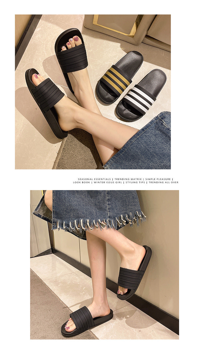 Men's Three-Stripe Slippers2024New Korean Style Outdoor Indoor Home Bathroom Non-Slip Beach Sandals