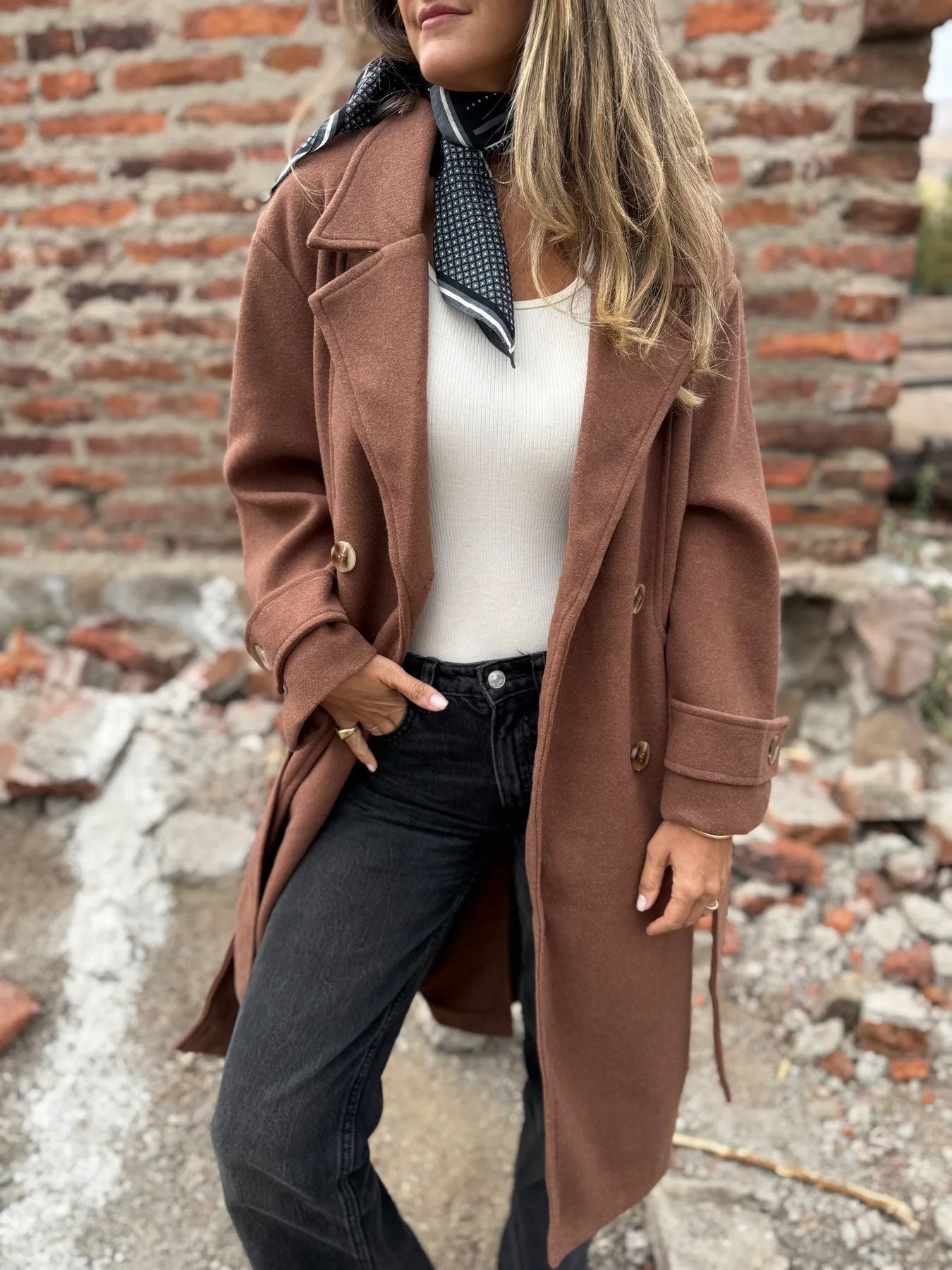 2025Amazon European and American Cross-Border Autumn Winter New Lace-Up Cardigan Casual Long Sleeve Turn-Down Collar Woolen Pocket Coat for Women
