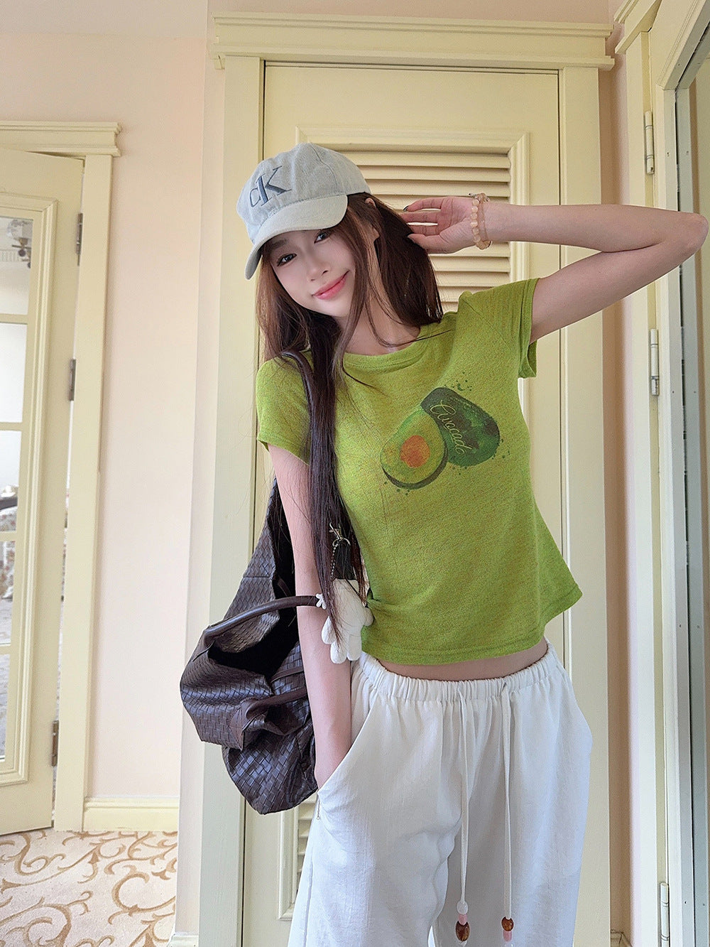 Korean Style chic Unique Youthful Dopamine Print Short Sleeve Slim Fit Round Neck Regular Shoulder Top T Women's Summer T-shirt