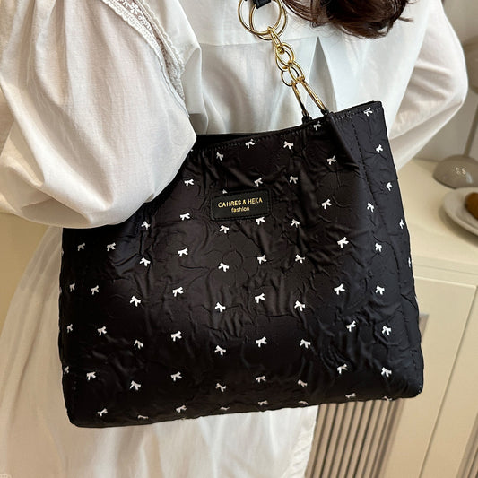 2025Trendy Fashion Bowknot Pleated Large Capacity New Casual Simple Commuter Single Shoulder Crossbody Underarm Bag for Women
