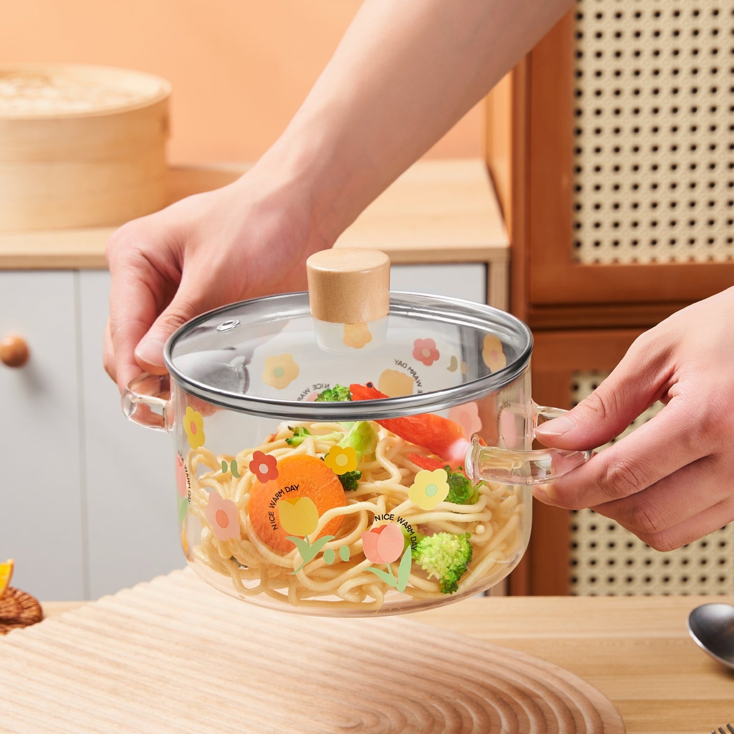 Creative Bear Double Ear Soup Pot Striped Pot Glass Transparent Health Pot Electric Ceramic Stove Heatable Instant Noodle Bowl Milk Pot